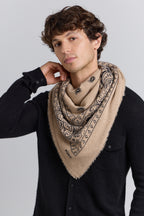 Grande Echarpe Bandana Presley En Cachemire - Ecoland Beige & Noir - Mixte - 100% Cachemire