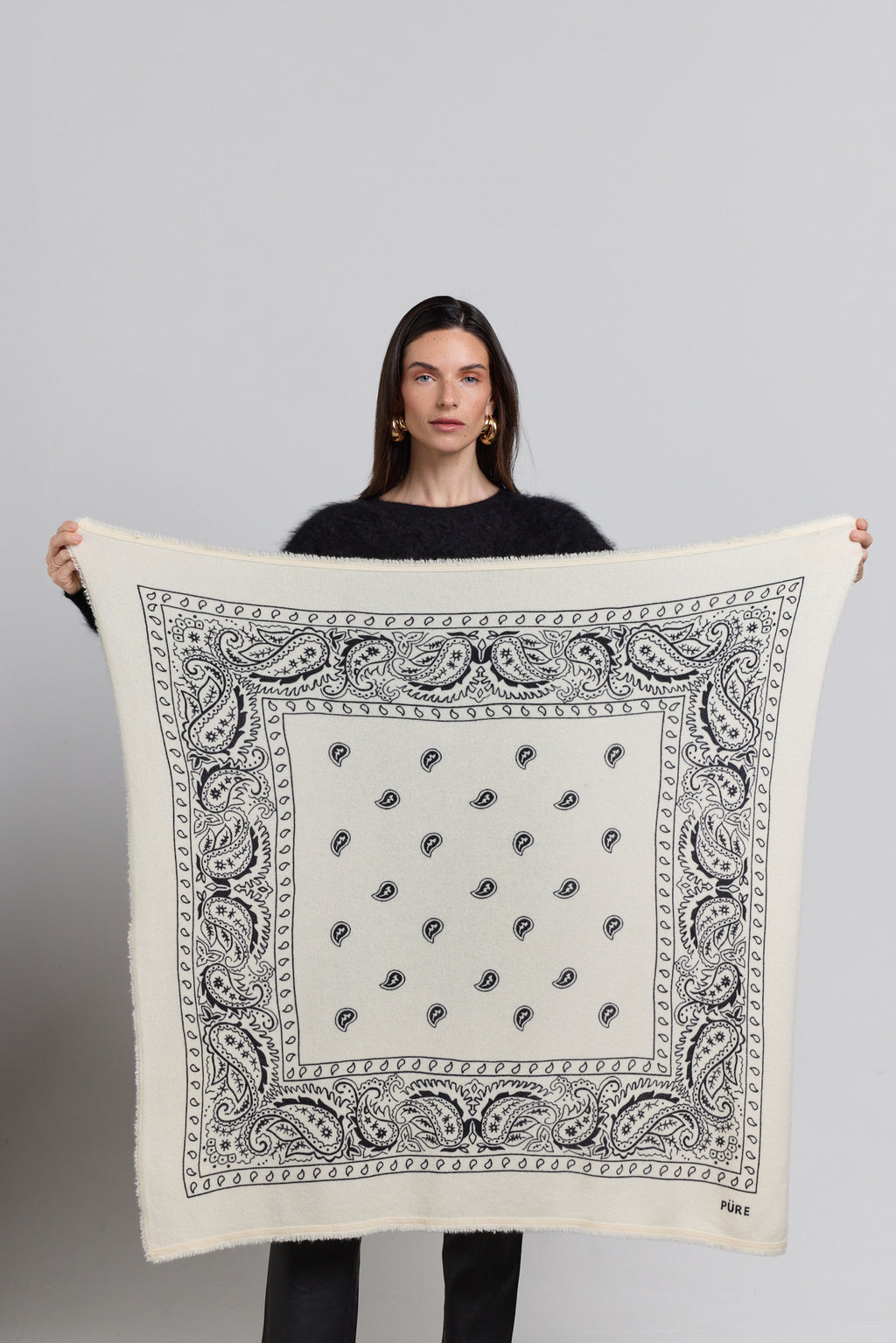 Großer Bandana-Schal Presley aus Kaschmir - Schwarz & Weiß - Unisex - 100 % Kaschmir