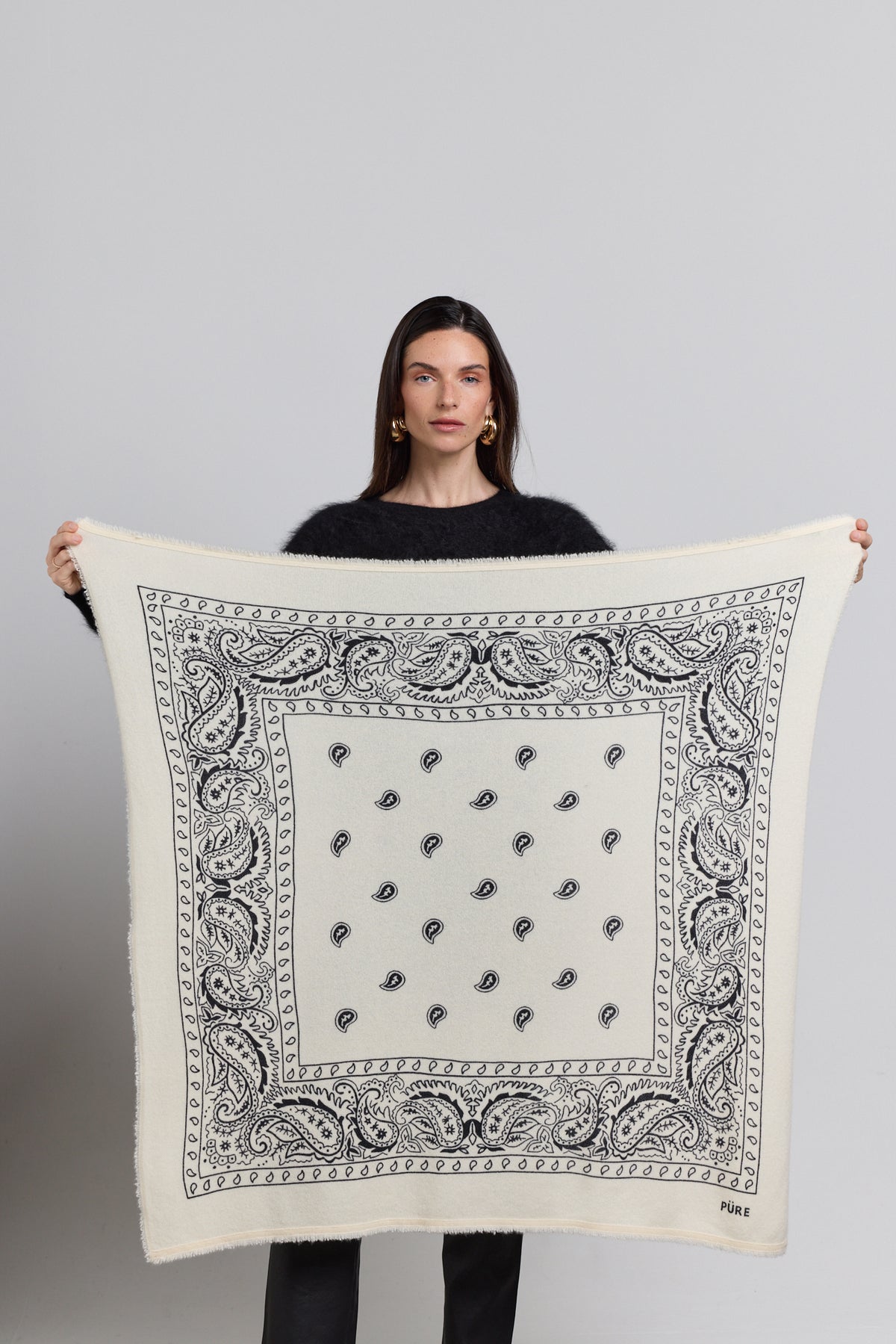 Großer Bandana-Schal Presley aus Kaschmir - Schwarz & Weiß - Unisex - 100 % Kaschmir