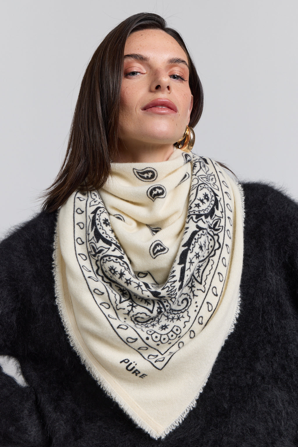 Großer Bandana-Schal Presley aus Kaschmir - Schwarz & Weiß - Unisex - 100 % Kaschmir