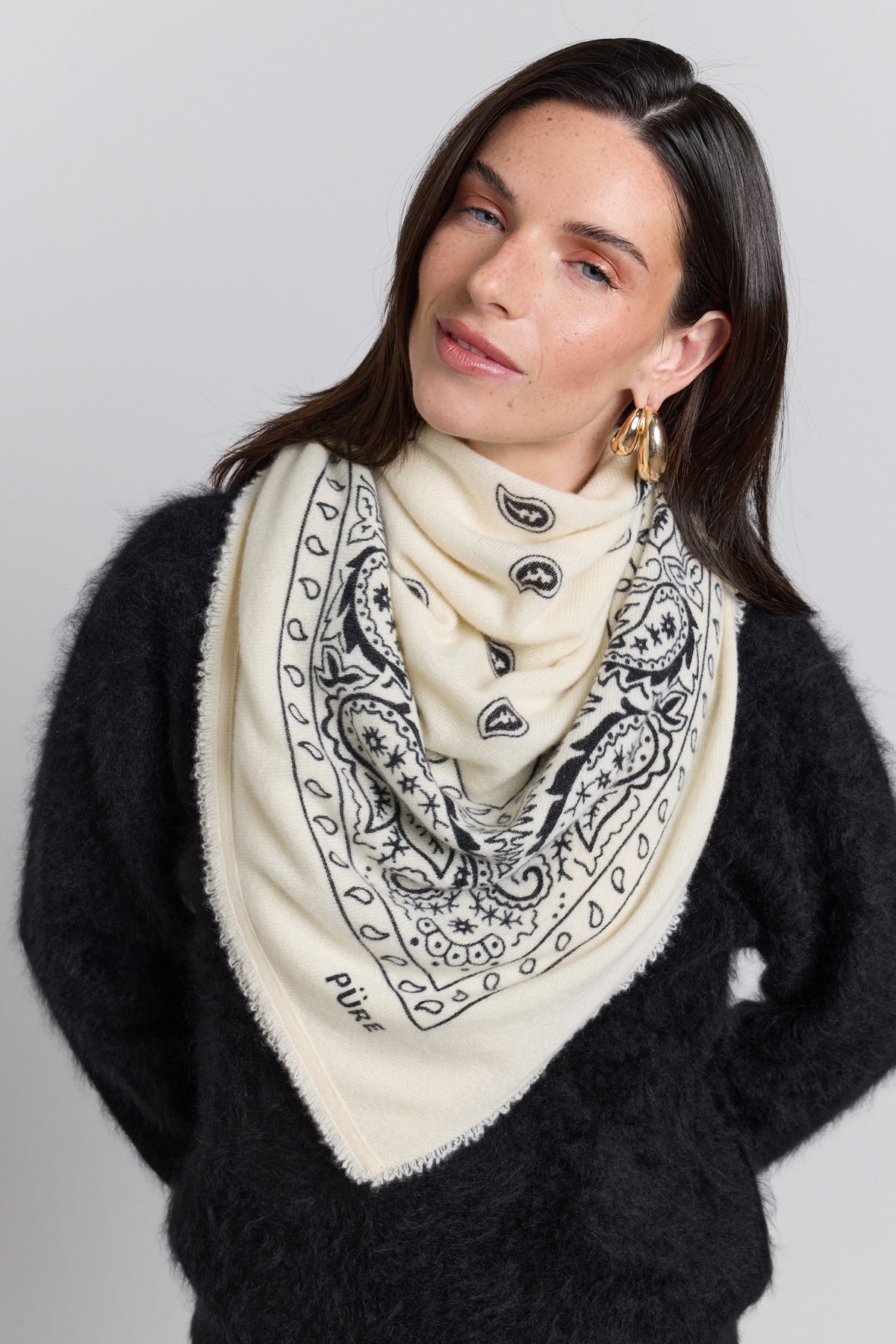 Großer Bandana-Schal Presley aus Kaschmir - Schwarz & Weiß - Unisex - 100 % Kaschmir