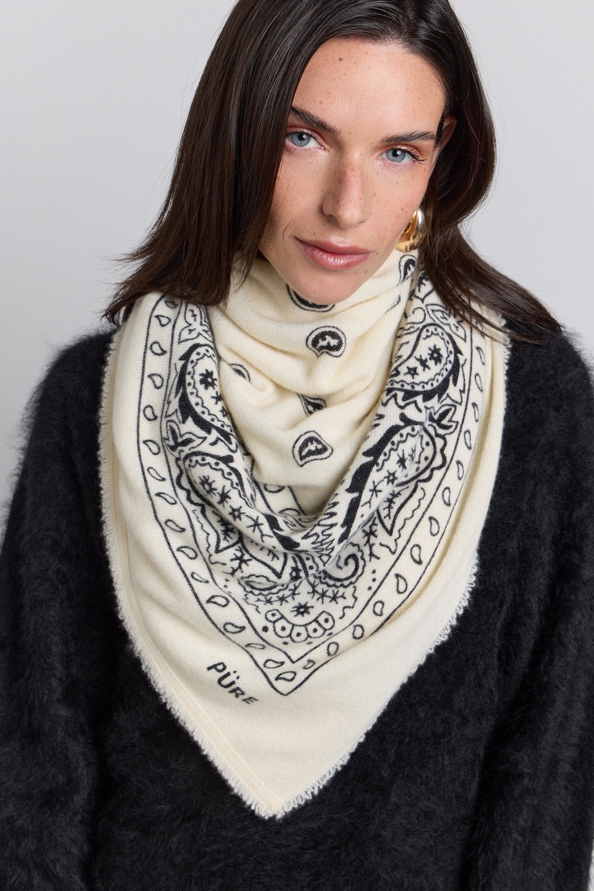 Großer Bandana-Schal Presley aus Kaschmir - Schwarz & Weiß - Unisex - 100 % Kaschmir