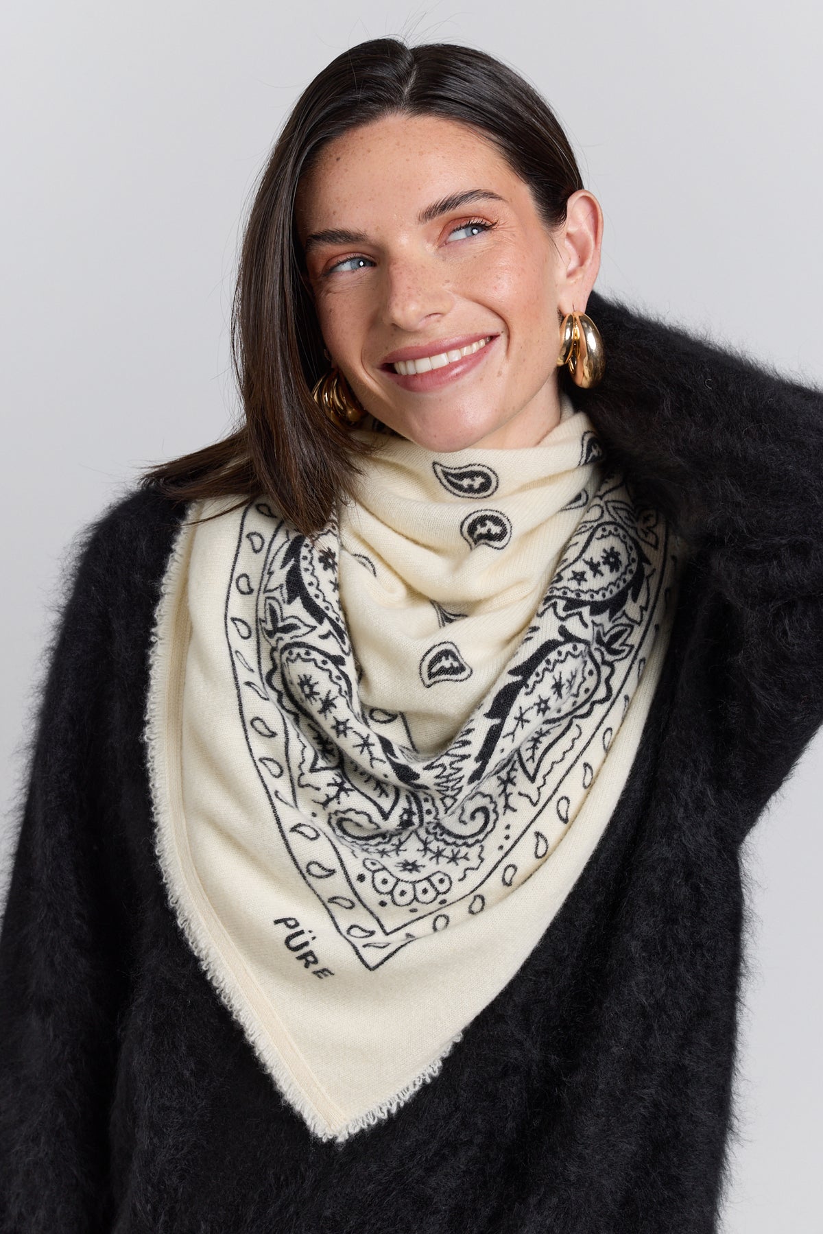 Großer Bandana-Schal Presley aus Kaschmir - Schwarz & Weiß - Unisex - 100 % Kaschmir