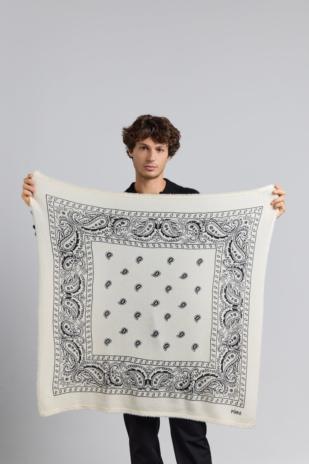 Großer Bandana-Schal Presley aus Kaschmir - Schwarz & Weiß - Unisex - 100 % Kaschmir