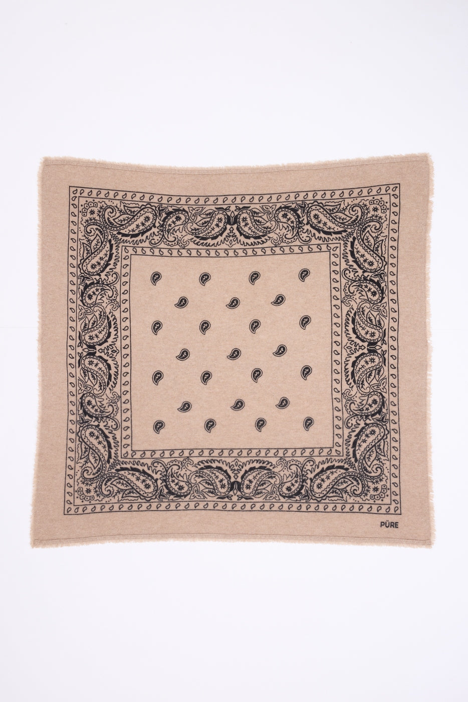 Grande Echarpe Bandana Presley En Cachemire - Ecoland Beige & Noir - Mixte - 100% Cachemire