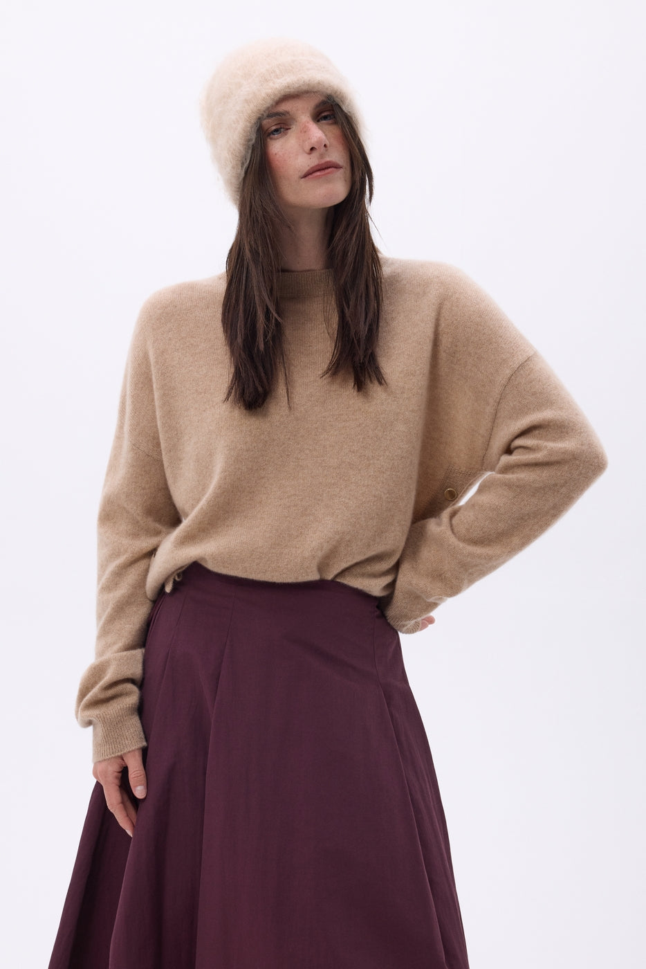 Gorro – Cachemira cepillada Bill - Beige crema - Unisex