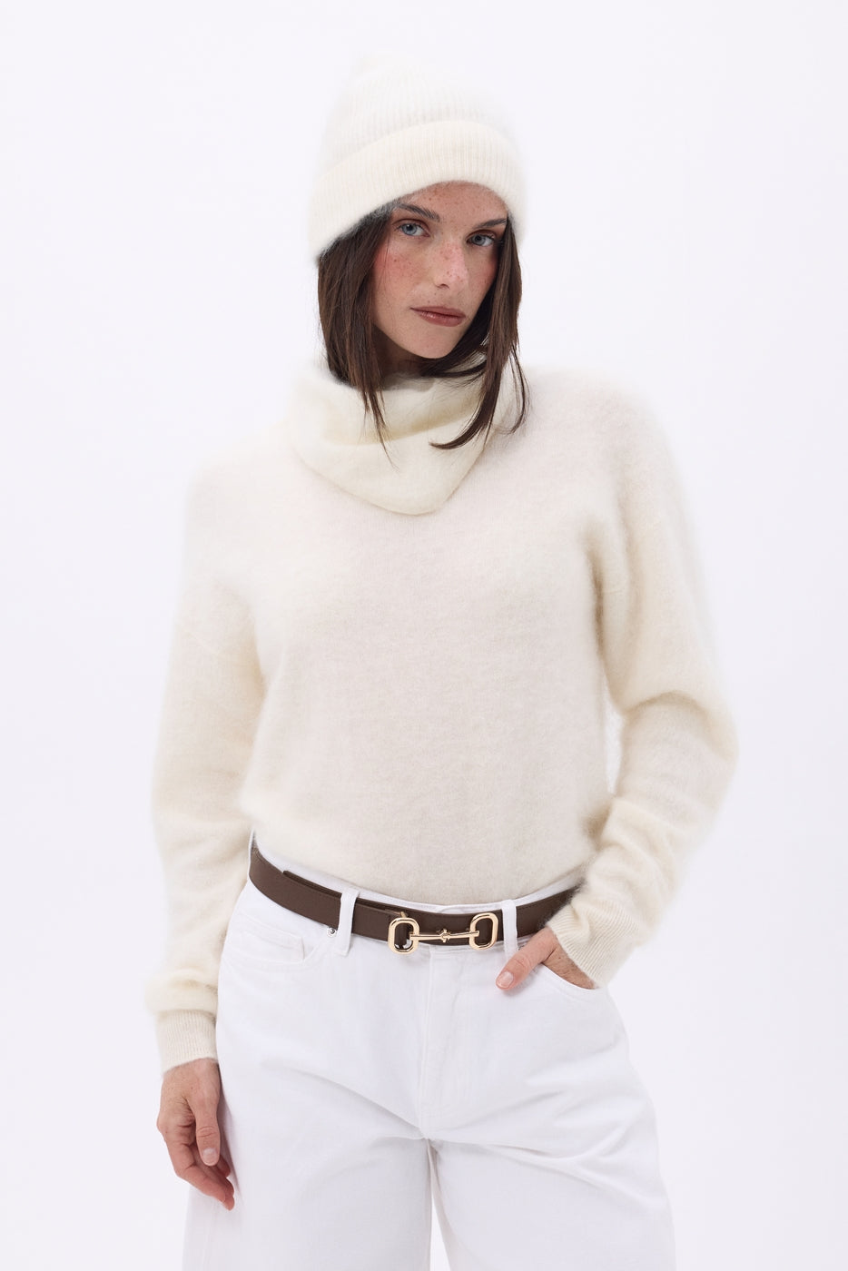 Hue – Børstet kashmir Bill - Hvid - Unisex - 100 % børstet kashmir