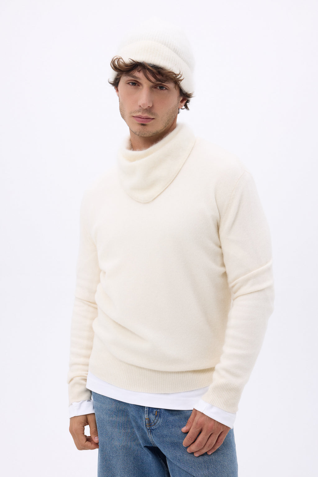Hue – Børstet kashmir Bill - Hvid - Unisex - 100 % børstet kashmir