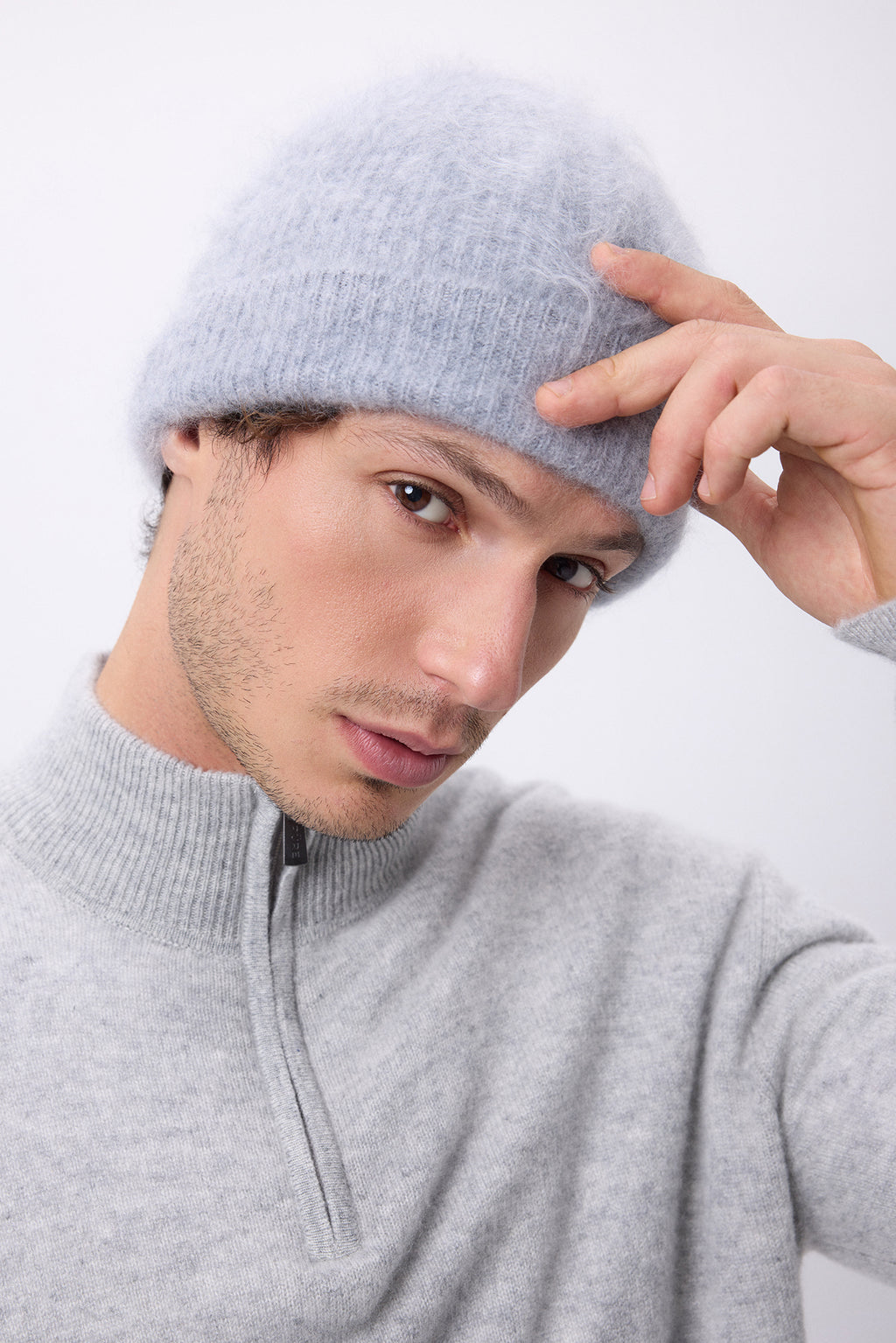 Beanie – Brushed Cashmere Bill - Light Grey - Unisex - 100% Brushed Cashmere
