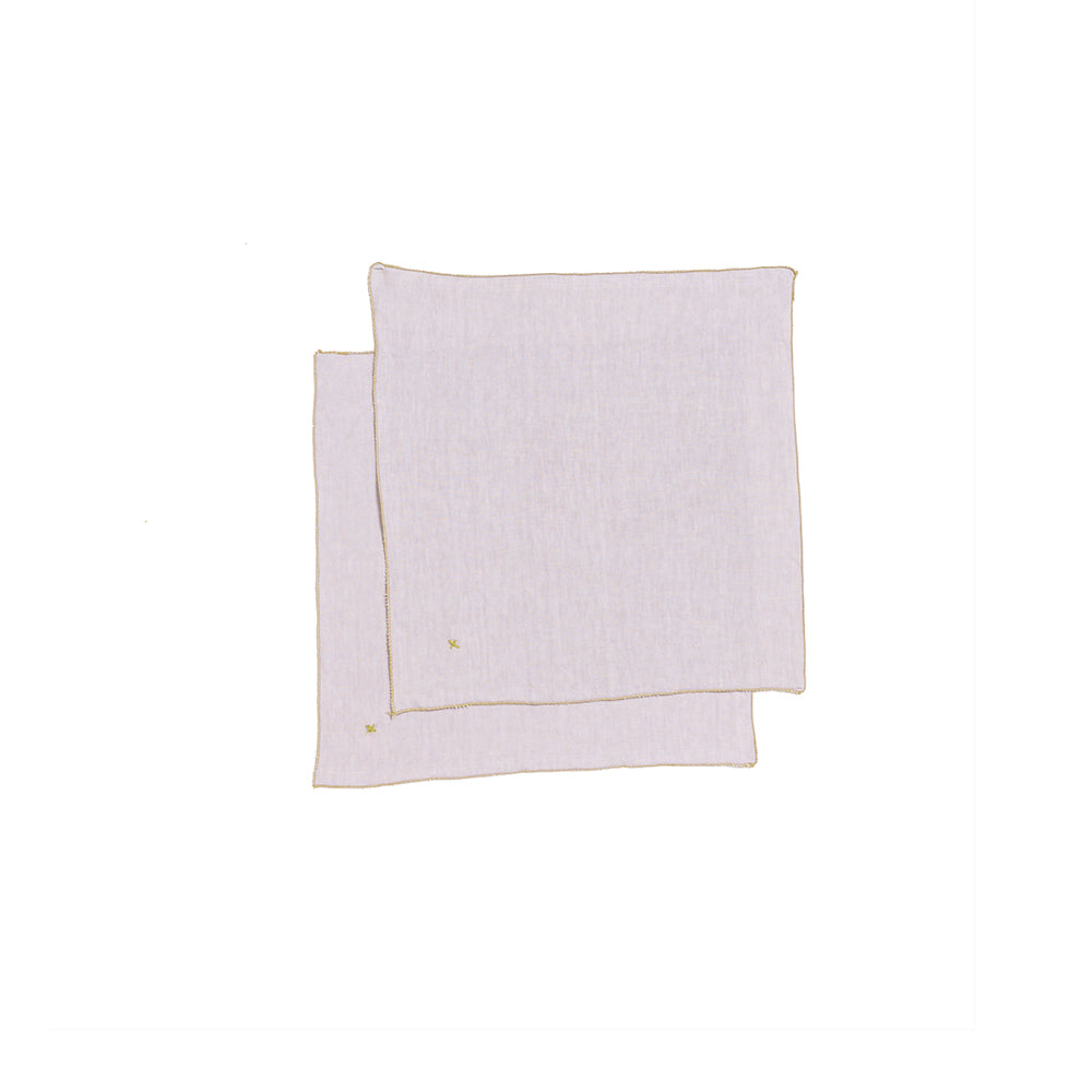 Lote de 2 servilletas de mesa de lino con pespuntes en contraste