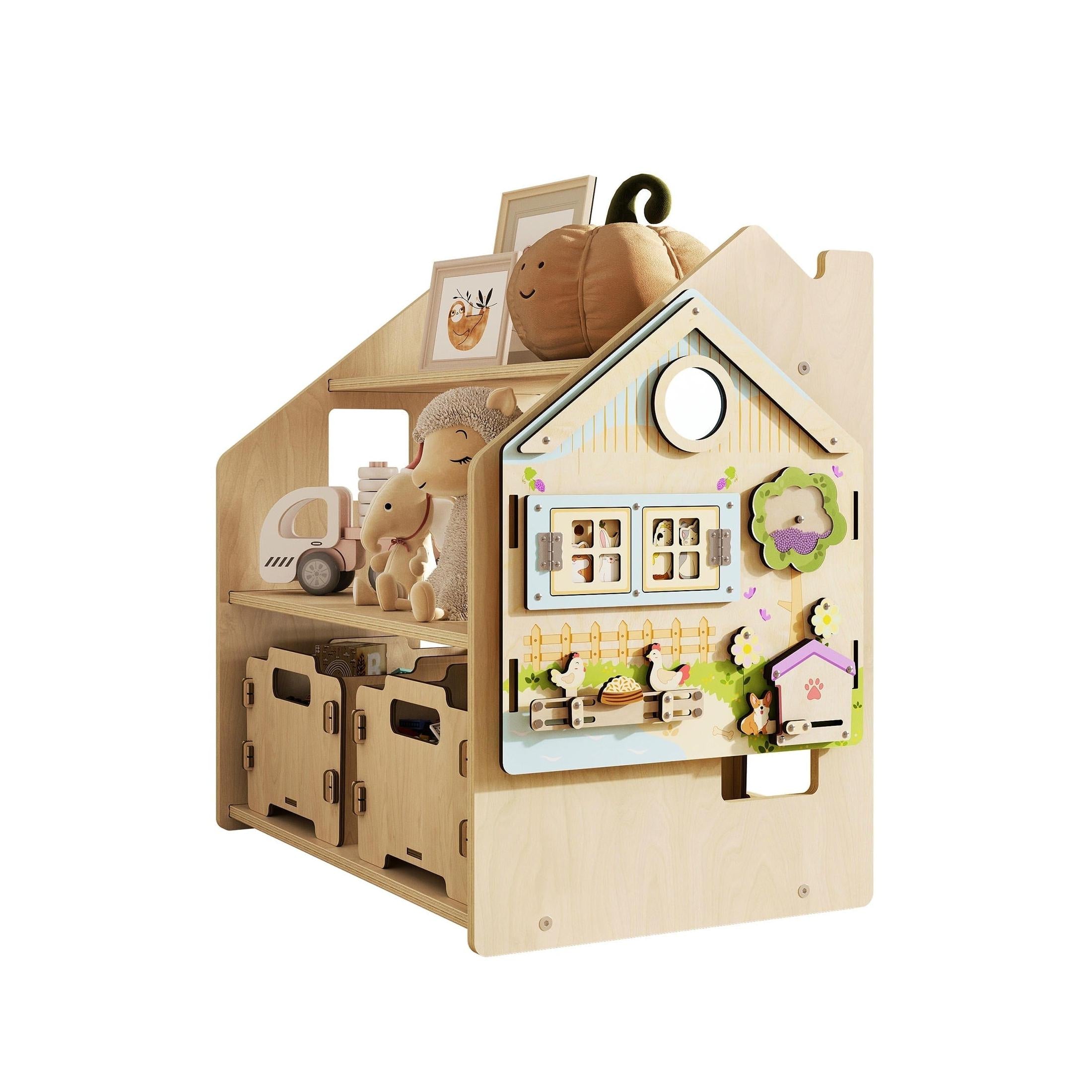 Étagère À Jouets – Blanc & Gris