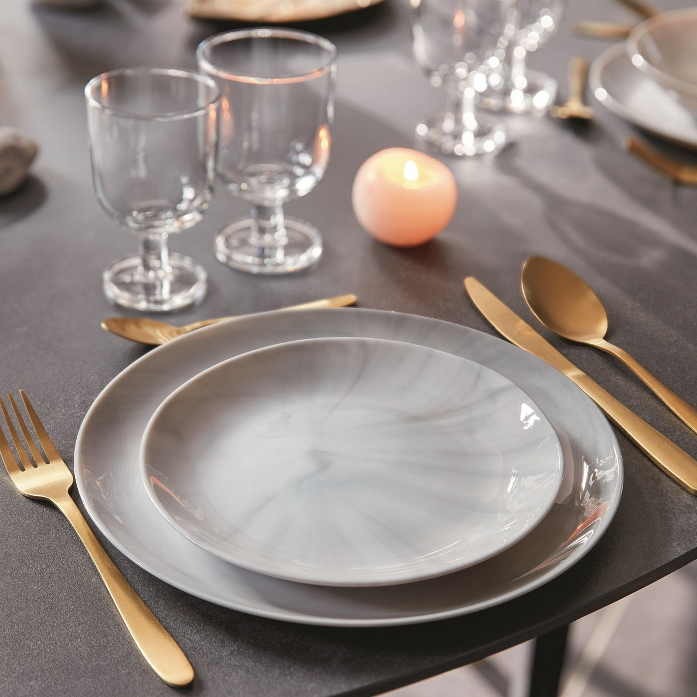 Diwali - Service De Table 18 Pièces Effet Marbre Et Gris - Luminarc