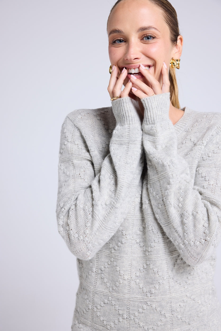 Pull Col Rond Bubble Cachemire Blair - Gris Clair