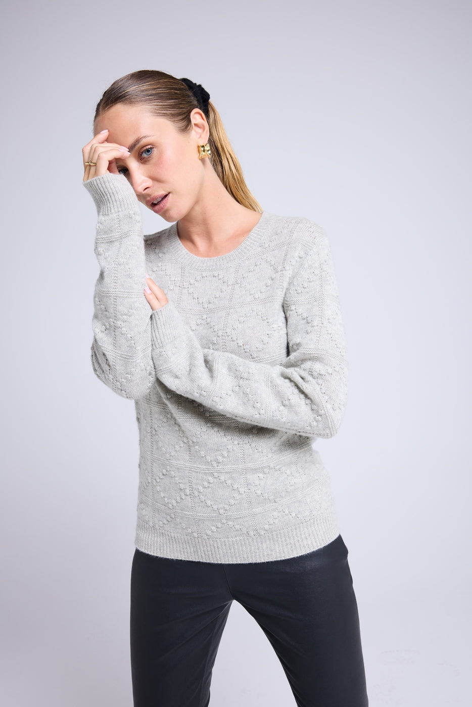 Pull Col Rond Bubble Cachemire Blair - Gris Clair