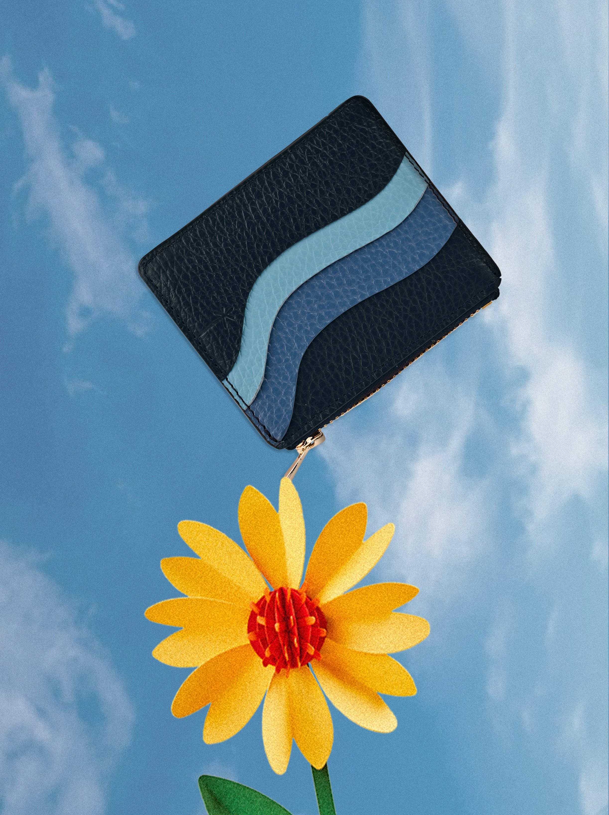 VIANNEY REAL BLUE LEATHER CARD HOLDER