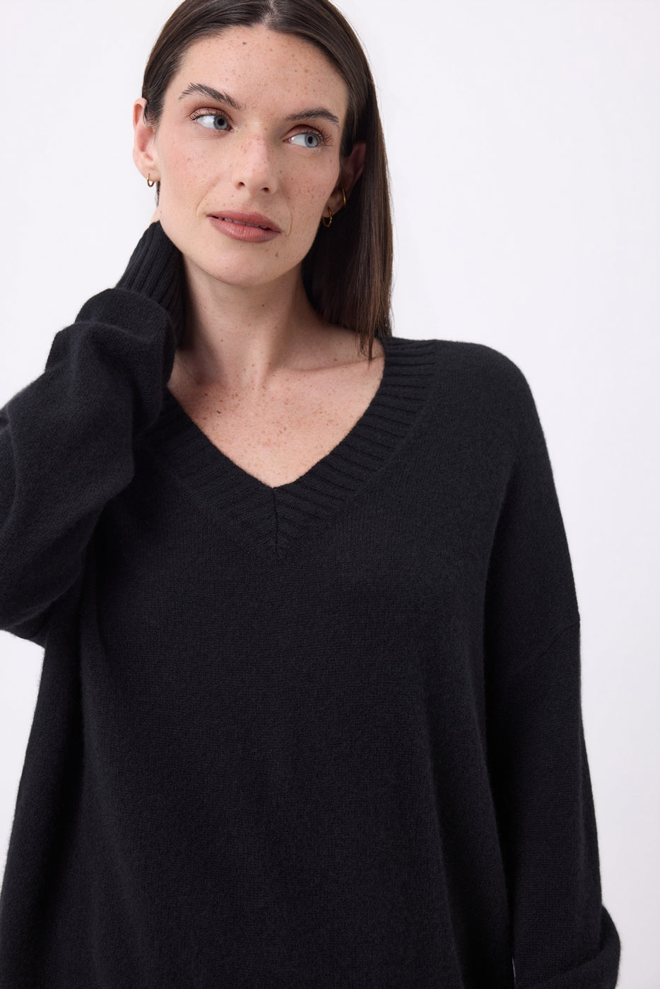 Maglione oversize con scollo a V a coste larghe Blind - Nero - Donna - 100% Cashmere