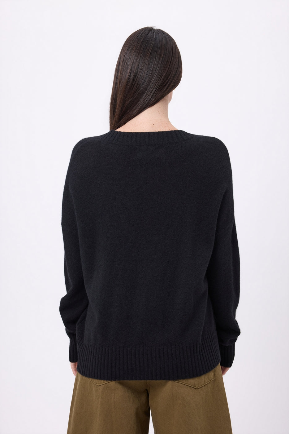 Maglione oversize con scollo a V a coste larghe Blind - Nero - Donna - 100% Cashmere