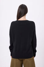 Maglione oversize con scollo a V a coste larghe Blind - Nero - Donna - 100% Cashmere