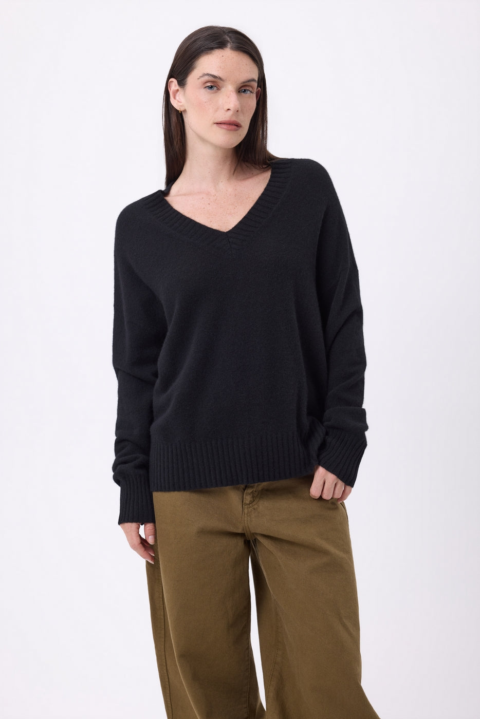 Maglione oversize con scollo a V a coste larghe Blind - Nero - Donna - 100% Cashmere