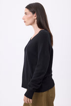 Maglione oversize con scollo a V a coste larghe Blind - Nero - Donna - 100% Cashmere