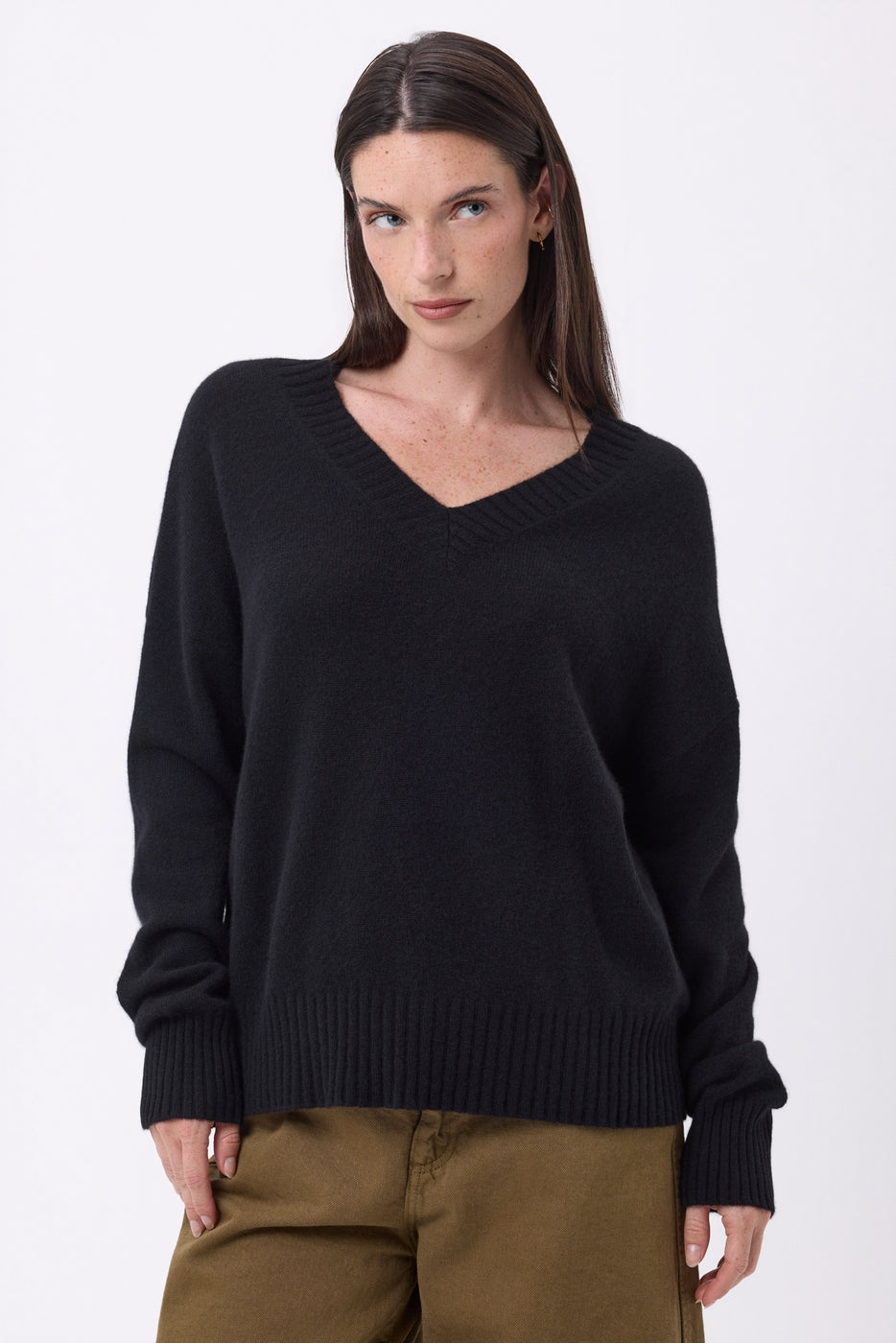 Maglione oversize con scollo a V a coste larghe Blind - Nero - Donna - 100% Cashmere