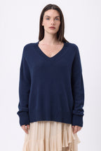 Maglione oversize con scollo a V a coste larghe Blind - Blu navy - Donna - 100% cashmere