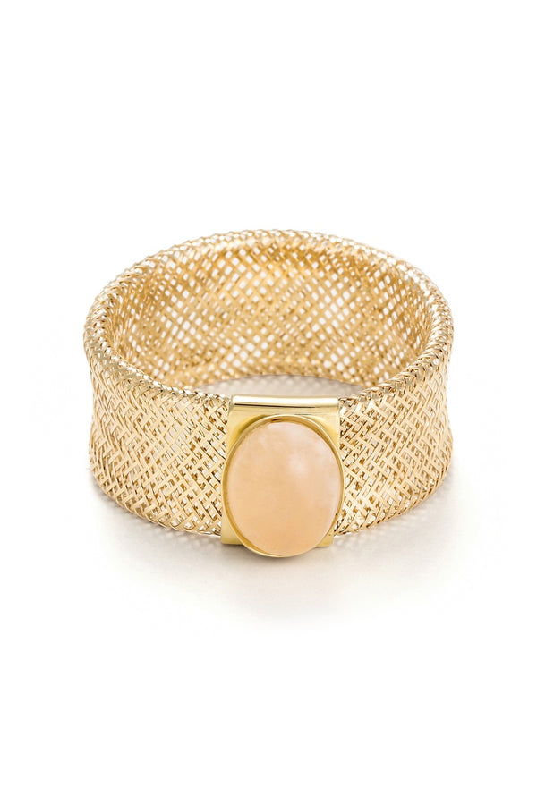 Bague " Quartz Rose Flamboyant " Or Jaune 375/1000