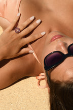 Ring "Ayseld0.022/2 Am0.42/3 Pam0.78/4 Rho0.18/3 Rose Quartz 3.20/1 Ptour0.58/3 - 375/1000 Yellow Gold