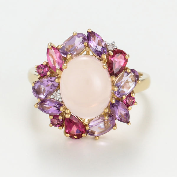 Anillo "Ayseld0,022/2 Am0,42/3 Pam0,78/4 Rho0,18/3 Quartz Rose 3,20/1 Ptour0,58/3