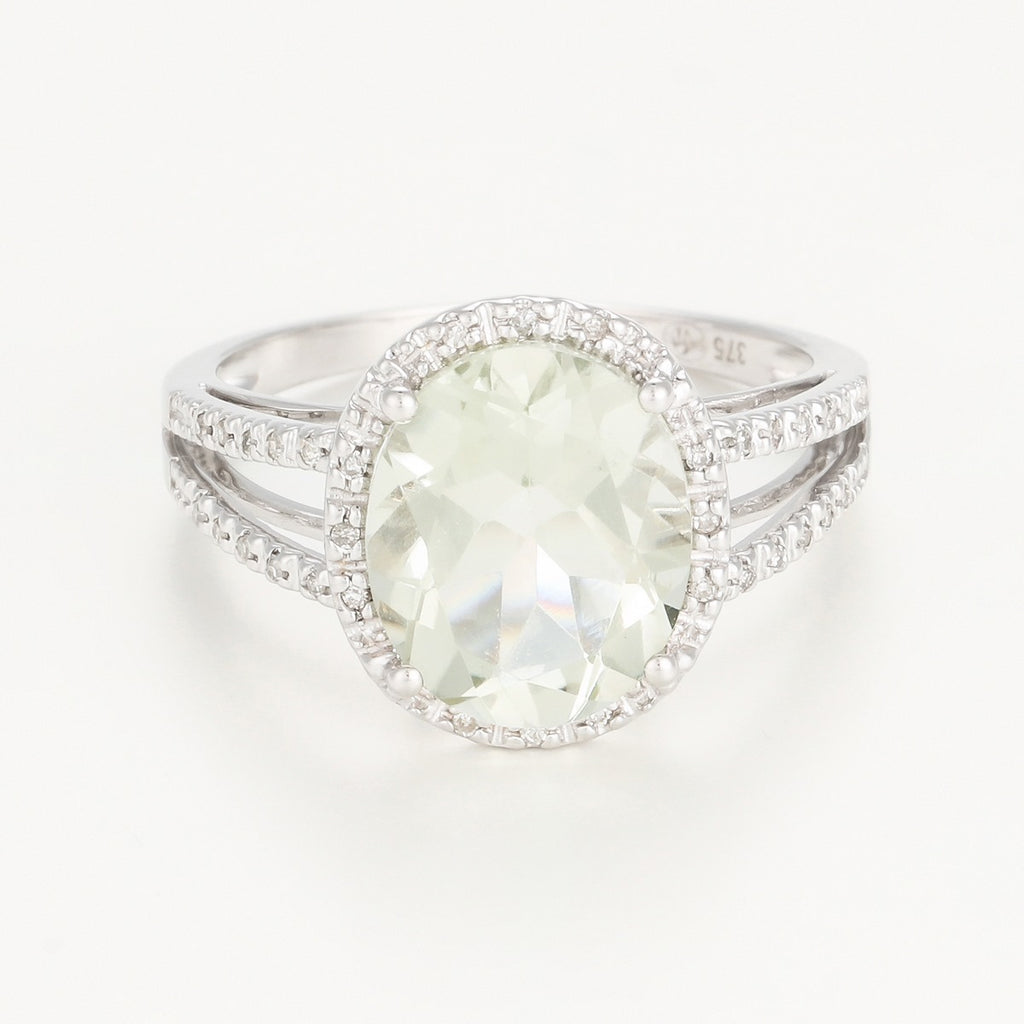 Anillo "Amatista Verde Ovalada" - Oro blanco 375/1000