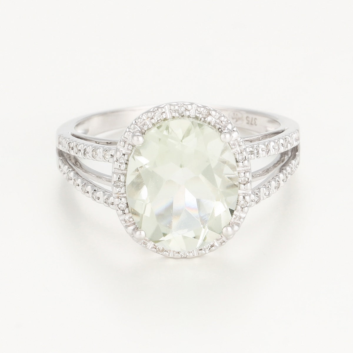 Anillo "Amatista Verde Ovalada" - Oro blanco 375/1000