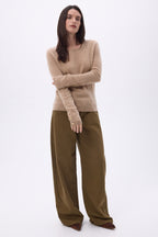 Pull Col Rond Boutons Dorés Manches Ballon Bold - Beige Creme - Femme - 100% Cachemire