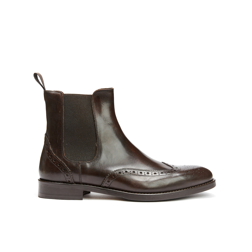 Botines Chelsea con puntera perforada - Marrón oscuro - Hombre