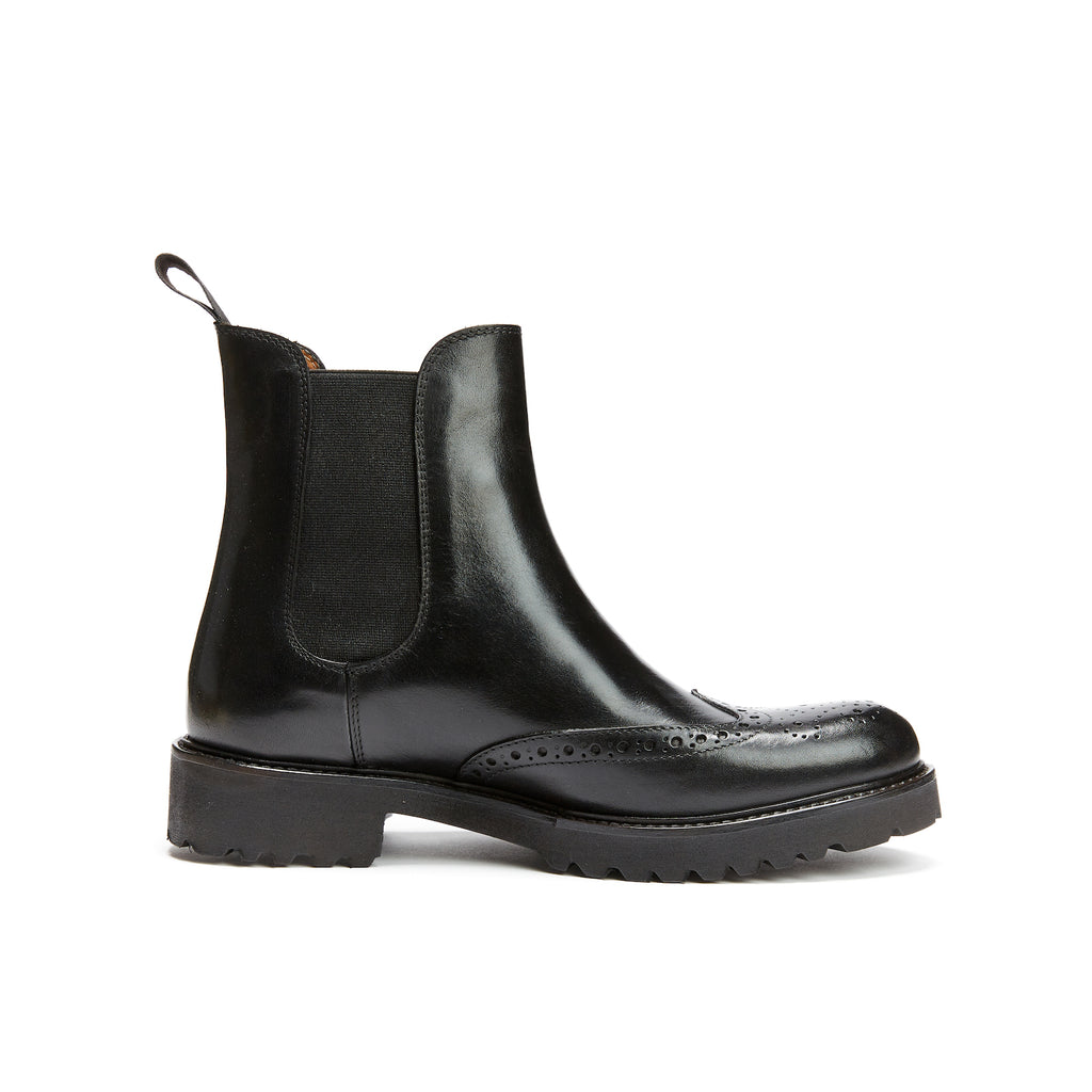 Chelsea Boots with Brogue Toe - Black - Women