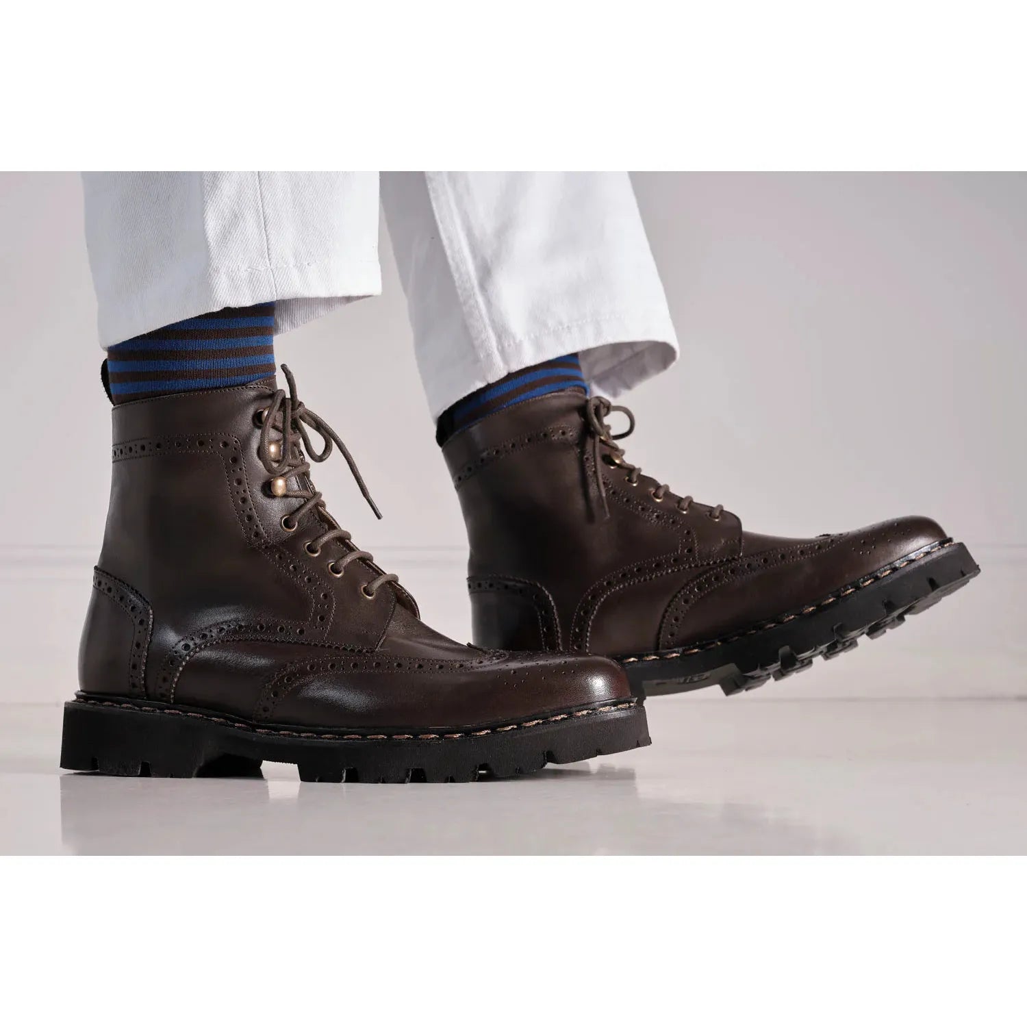 Bottines Derby À Bout Fleuri - Marron Foncé - Homme