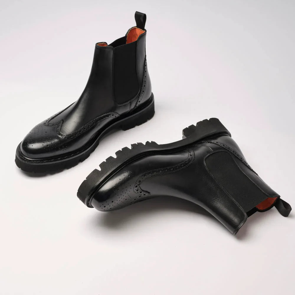 Chelsea Wingtip Ankle Boots - Black - Men