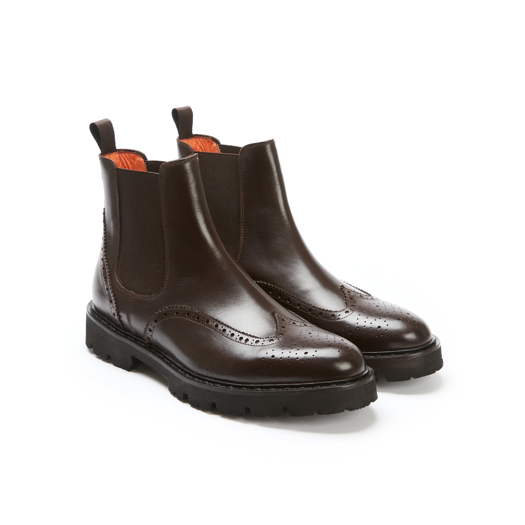 Chelsea Boots with Brogue Toe - Dark Brown - Men
