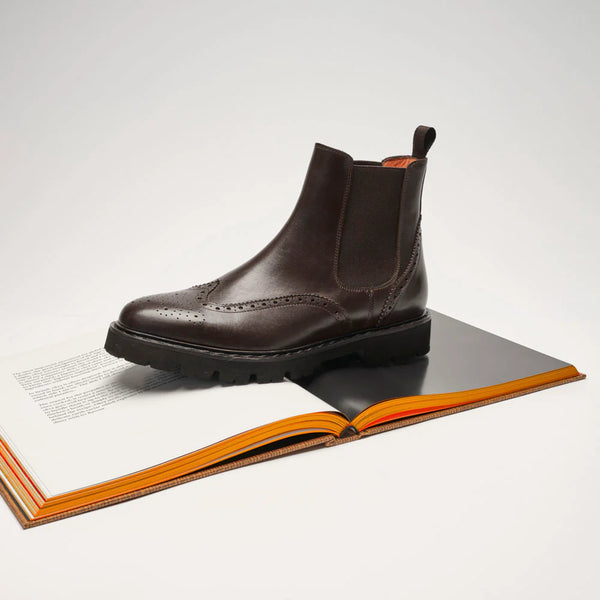 Chelsea Boots with Brogue Toe - Dark Brown - Men