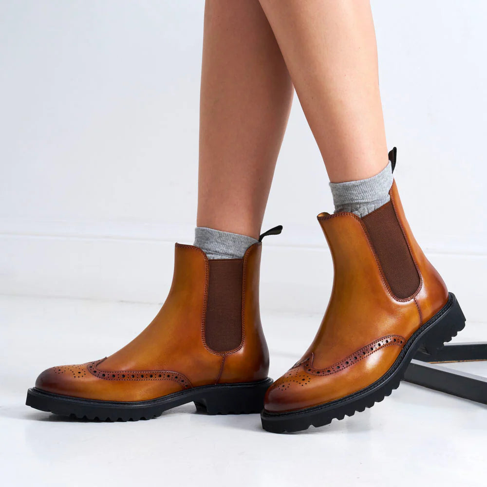 Boots Chelsea À Bout Fleuri - Marron Clair - Femme