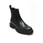 Chelsea-Boots mit Budapester Muster - Schwarz - Damen