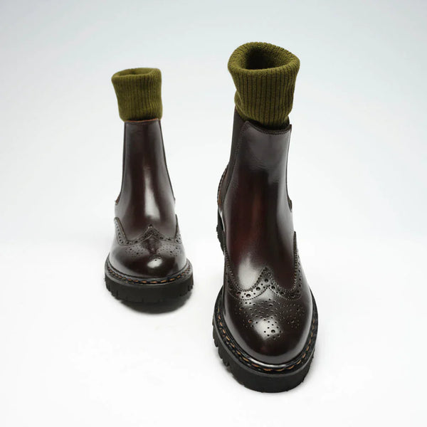 British Passport - Wingtip Chelsea Boots - Dark Brown - Women