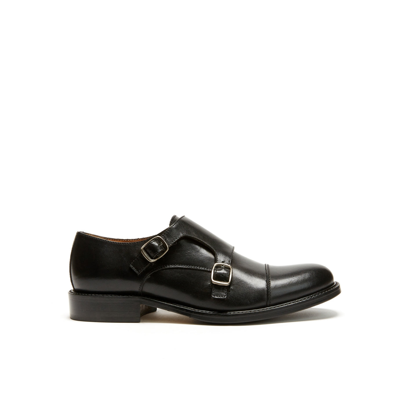 Straight-Toe Monk Strap Shoes - Black - Women