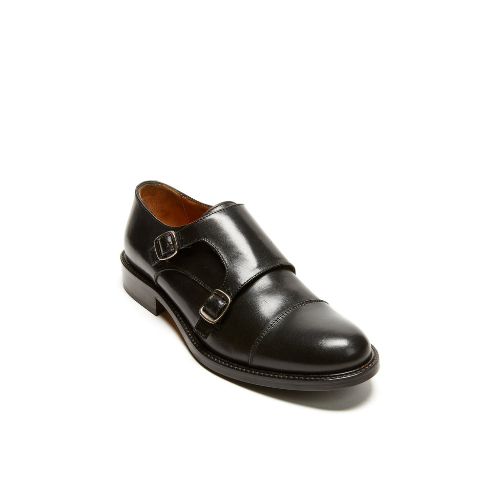 Straight-Toe Monk Strap Shoes - Black - Women