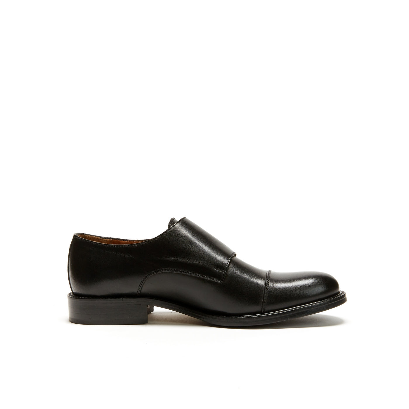 Straight-Toe Monk Strap Shoes - Black - Women