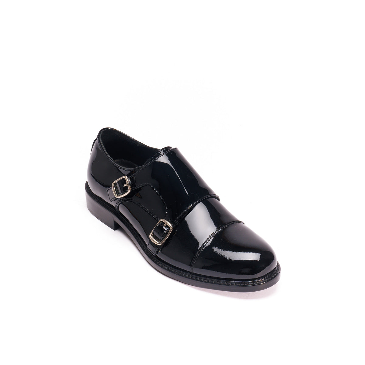 Cap-Toe Monk Straps - Black Patent - Women's