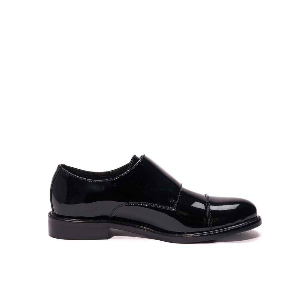 Cap-Toe Monk Straps - Black Patent - Women's