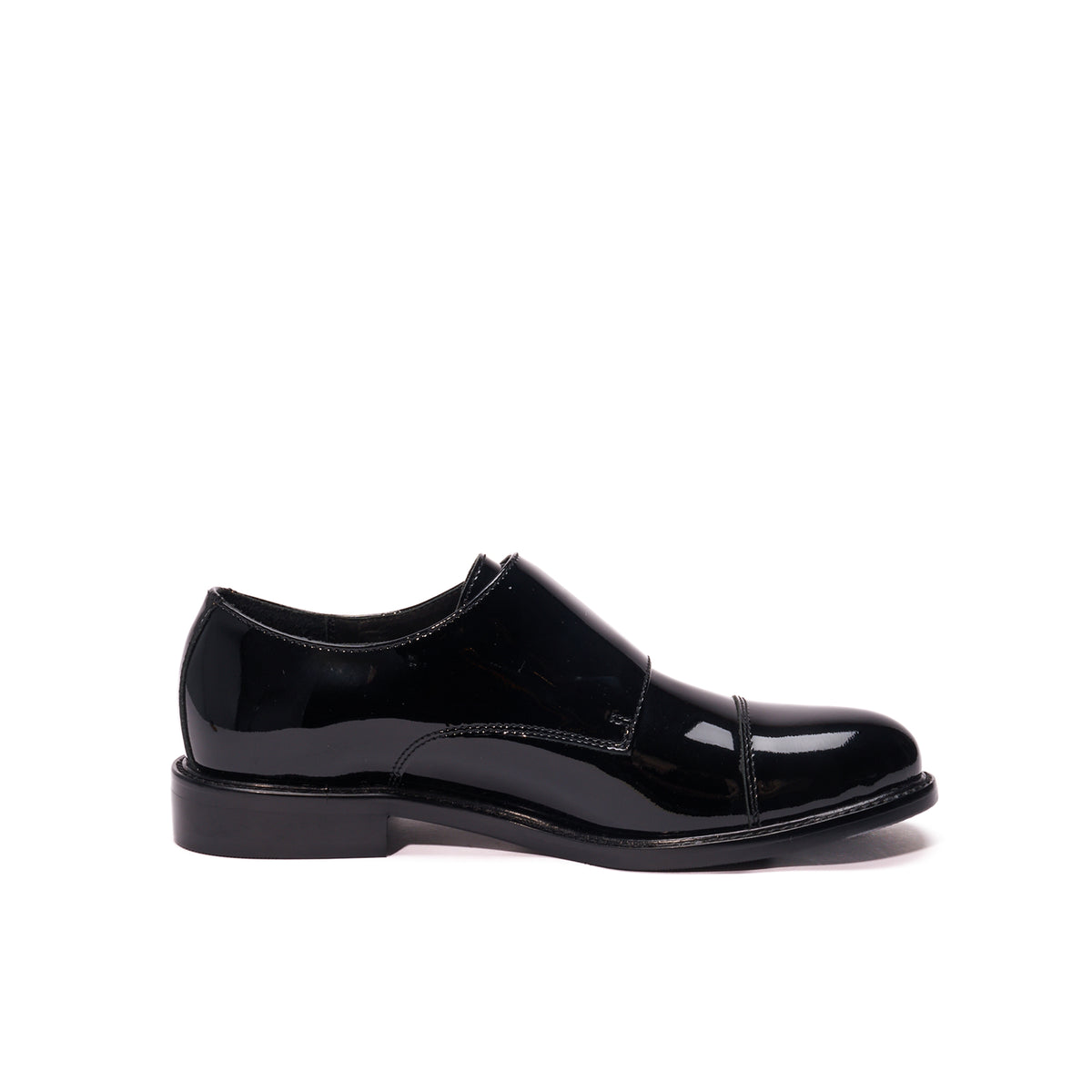 Cap-Toe Monk Straps - Black Patent - Women's
