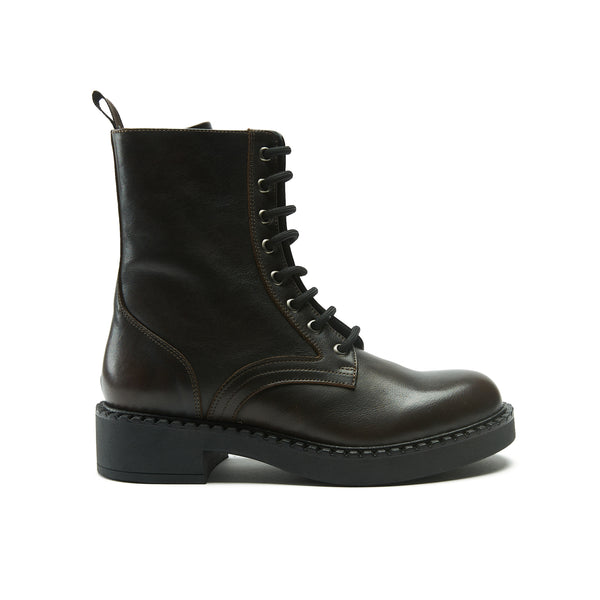 Lace-Up Derby Ankle Boots - Dark Brown - Women