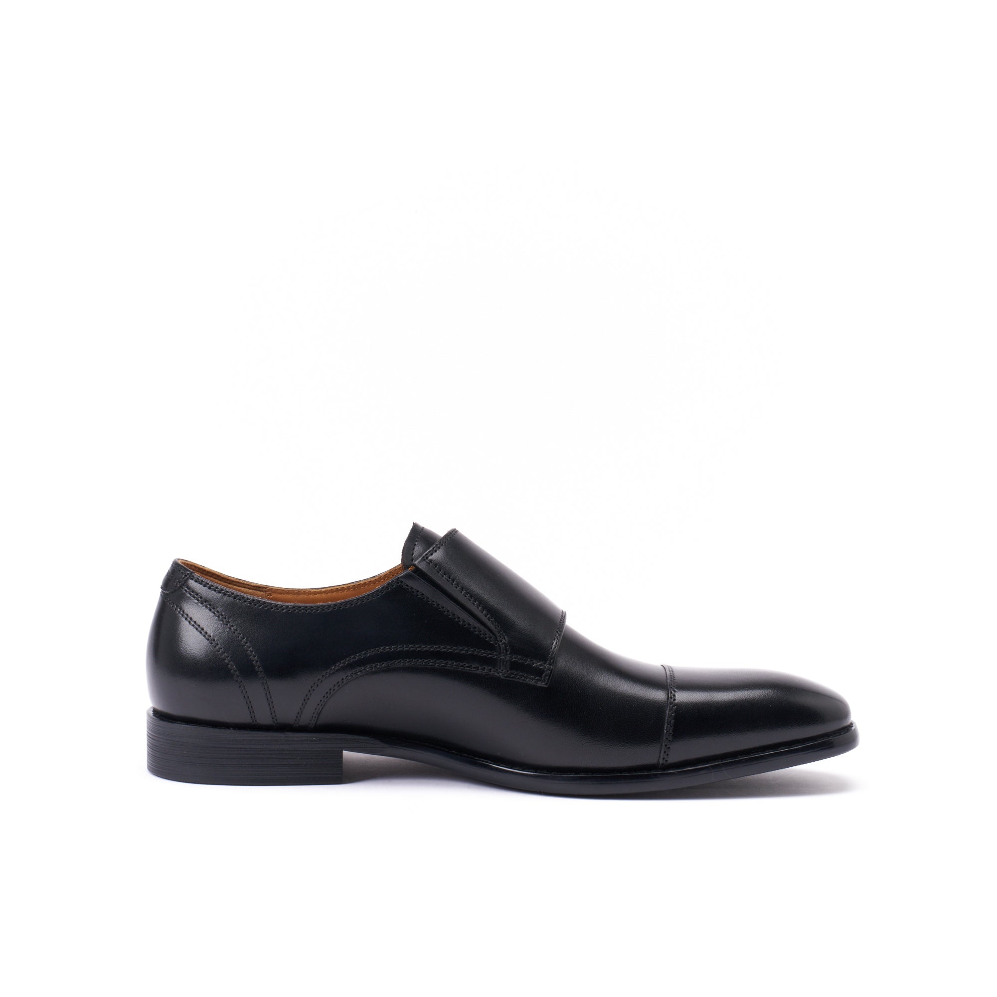 Straight-Toe Monk Strap Shoes - Black - Men