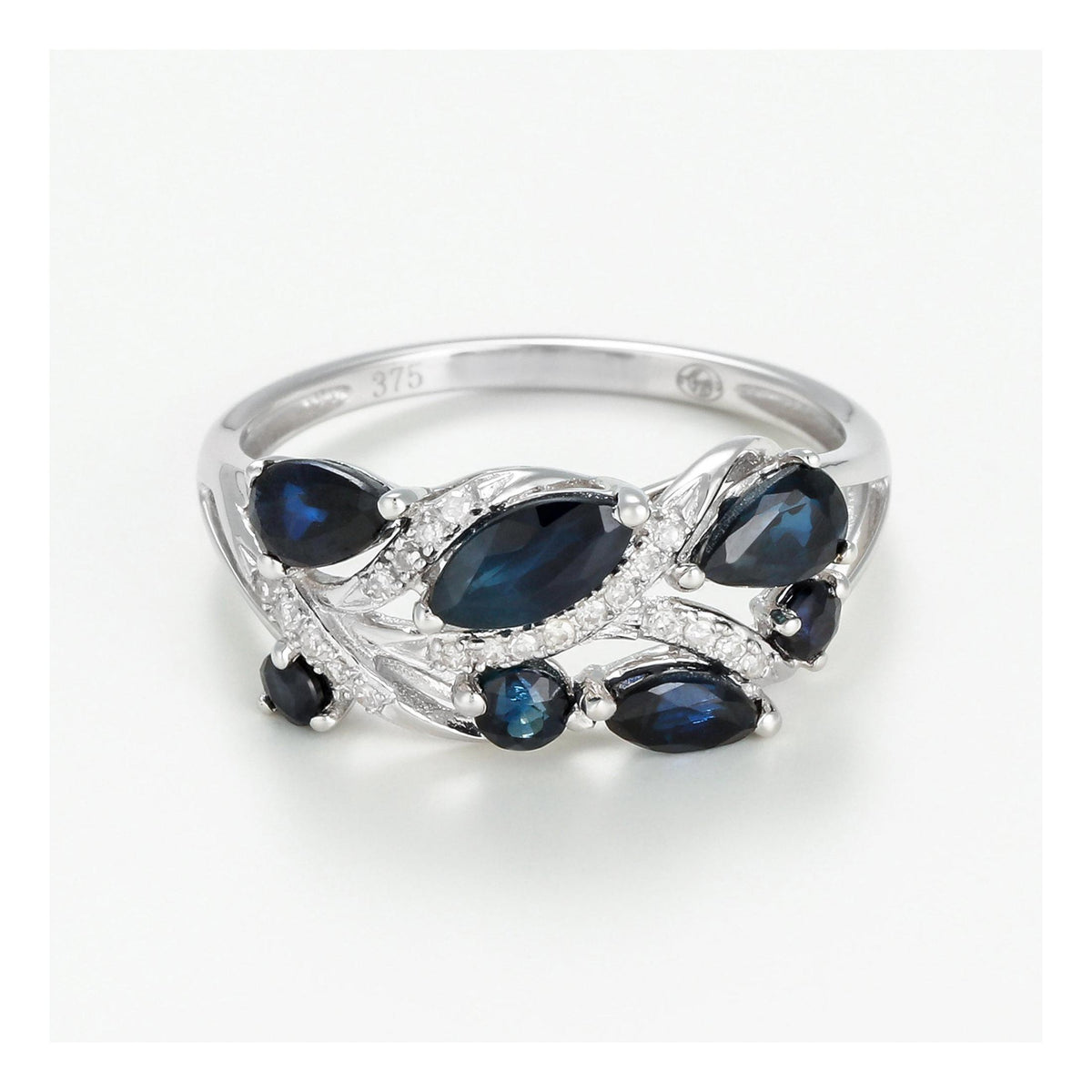 Bague "Floral Saphir" Or Blanc 375/1000